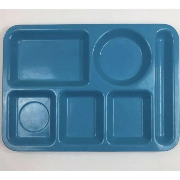 Vintage Blue & Green Melamine Cafeteria Trays Set Of 4 Divided Compartments BBQ - Picture 2 of 7
